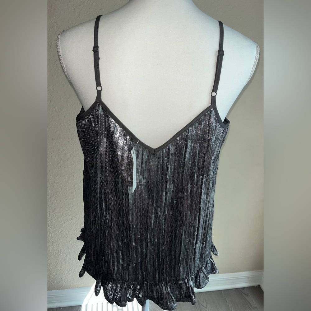 NWT Anthropologie ‘Amelie’ Gunmetal Sequin Ruffle Cami - Picture 3 of 7